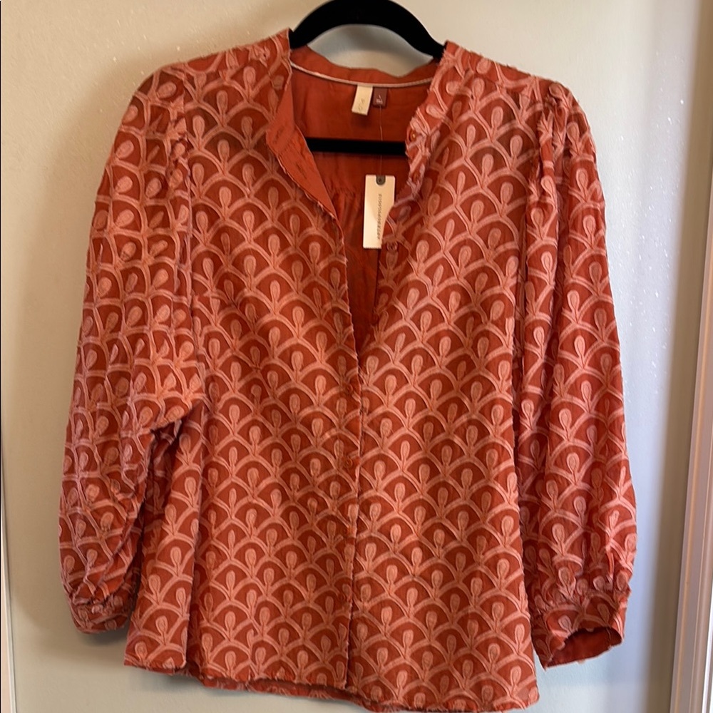 Pilcro Orange Puff Sleeve Blouse